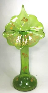 Vintage Hand Blown Emeral Green Glass Jack in the Pulpit style Vase . Rare - Bild 1 von 12