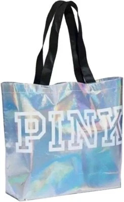 Victoria’s Secret Pink Large Reusable Shopper Tote Bag Iridescent Silver NWT - Image 1 of 4
