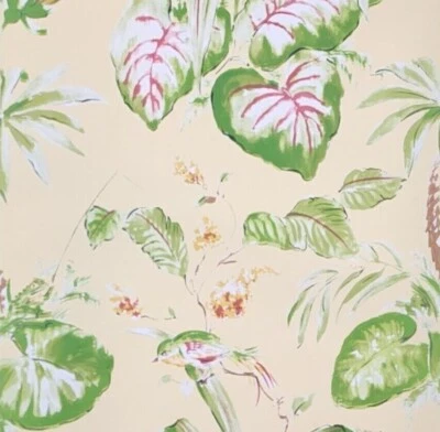 Floral yellow cream green flowers leaves botanical tropical birds Wallpaper roll - Image 1 of 4