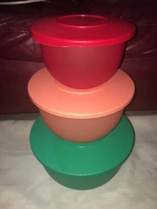 TUPPERWARE Impressions Bowls Set (3) 18-10-5 1/2 Cup-New-Serve Store Popcorn GOR - Picture 1 of 12