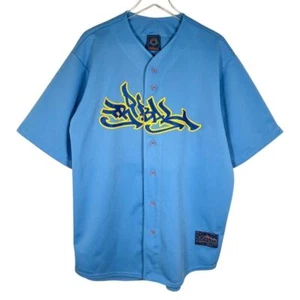 Vintage Tribal Streetwear Herren Baseball Trikot mit Knopfleiste XL blau bestickt sportlich - Bild 1 von 7
