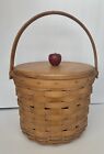 Longaberger Vintage Basket With Apple Knob Wood Lid & Plastic Liner Swing Handle