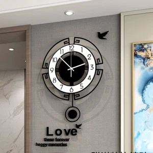 Modern Wall Clock Pendulum Mute Hanging Large Quartz Vintage Living Room Decor - Picture 1 of 12