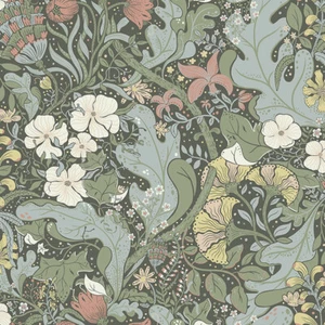 4080-83103 Elise Dark Green Blue Nouveau Gardens Farmhouse Non Woven Wallpaper - Picture 1 of 3