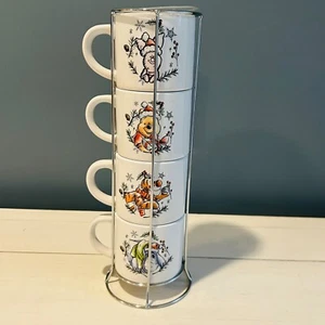 Disney Winnie The Pooh Tazzine da Caffè Impilabili Natale NUOVE - Foto 1 di 9