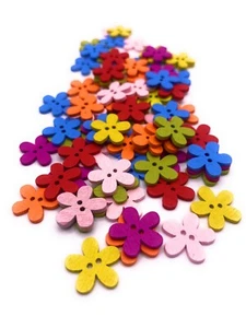 15mm x 30 Flower Shaped Wooden Buttons Mixed Colours Great for Crafts Sewing - Picture 1 of 8