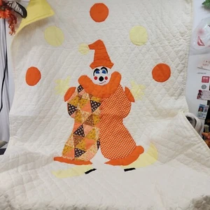 Vintage Handmade Baby Quilt 42" x 60" Yellow Back Clown Orange Juggling Colorful - Picture 1 of 8