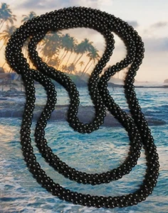 Vintage Black Twisted Lucite Bead Rope Long Necklace - Picture 1 of 10