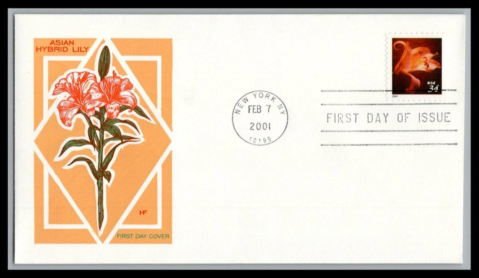 US FDC # 3488 34c Flowers HF  HFddessed 2001, 9p3411 - Image 1 of 1