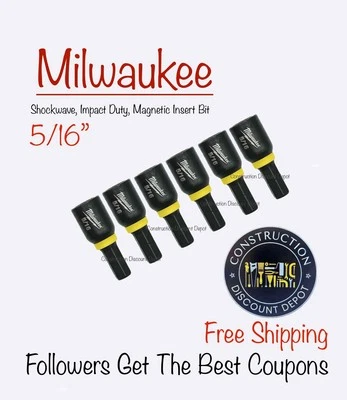 Paquete de 6 destornilladores de tuerca magnética con inserción de impacto Milwaukee SHOCKWAVE 5/16" Foto 1 de 2
