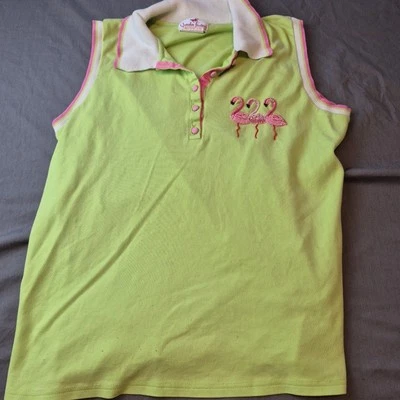 The Quacker Factory Womens 1x Vest Buttons Embroidered Flamingos Some Staining - Image 1 of 4