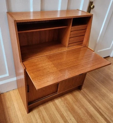 Antique Danish Teak Wood Drop Front Secretary Desk - Pristine with no blemishes - Image 1 of 4