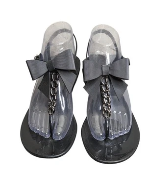 Sandalias Kate Spade New York Jelly Tanga Lazo Cadena Hebilla Mujer Talla 8 Negras Planas Foto 1 de 4