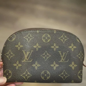 Louis Vuitton Small Monogram Pouch Brown Leather Top Zipper Closure Brown - Picture 1 of 9
