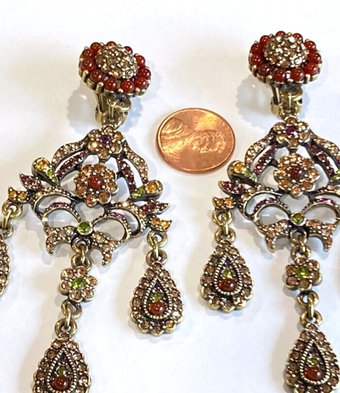 RARO Nuevo Vintage Heidi Daus 4" Cornalina y Swarovski Araña Clip Pendientes Foto 1 de 4