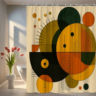 Cortina de Ducha Geométrica Moderna en Colores Verde y Naranja Foto 1 de 4