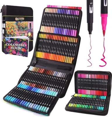 CRAFT SENSATIONS 100 Farben Dual Tip Pinselstifte Fineliner Färbung Aquarell Marker Zeichnen NEU