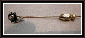 VINTAGE 10K WHITE AND YELLOW GOLD ONYX AND DIAMOND LAPEL STICK PIN - Picture 1 of 5