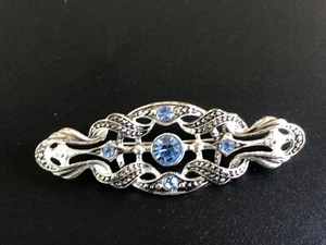 Vintage Silvertone blue rhinestone brooch pin - Picture 1 of 4