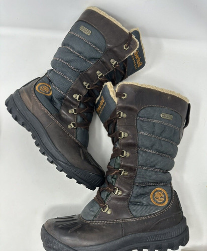 Stivali da donna alti Timberland stringati in pelle taglia 7 impermeabili Earthkeepers