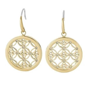MICHAEL KORS Women's MK Monogram Yellow Gold Drop Earrings Crystals MKJ4278710 - Picture 1 of 4