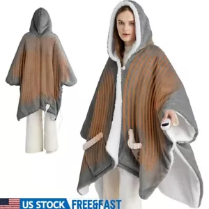 Heated Wearable Blanket Hoodie Electric Poncho Adults Soft Sherpa Throw Gift New - Picture 1 of 8