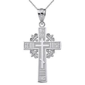 925 Sterling Silver Eastern Greek Orthodox Cross Charm Pendant Necklace  - Picture 1 of 3