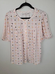 LOFT Bluse kurzärmelig cremeschwarz orange Druck Gr. XL A15 - Bild 1 von 4