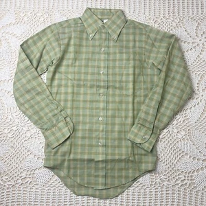 Vintage 1970s Sears Boys 14 Sage Green Plaid Button Down Long Sleeve Shirt - Picture 1 of 6