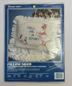 NIP Vintage Vogart Crafts Embroidery Ballpoint Kit Pillow Sham Tell Me A Story - Picture 1 of 4