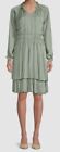 $128 T Tahari Women's Green Split Neck Tiered Long Sleeve A-Line Dress Size L