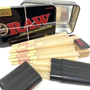 Raw Black Tin Box with 20 LEAN Cones and Cone Case - Picture 1 of 9