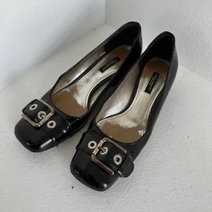 DOLCE & GABBANA BLACK PATENT LEATHER BUCKLE FLATS Euro 38 Coquette Shoes SZ 8 - Picture 1 of 7