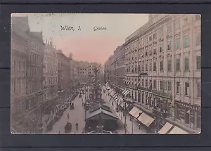 AK Wien 1 Graben sehr schön Coloriert gelaufen 1910 nach Lille in Frankreich - Picture 1 of 2