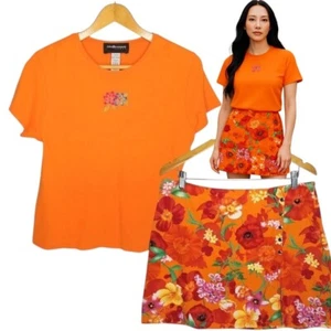Versailles Women's Orange Summer Floral Skirt Skort (14) and Sag Harbor Top (L) - Picture 1 of 9