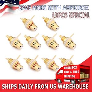 10 RCA Female Chassis Panel Mount Jack Socket Bulkhead Connector 24K Gold Plated