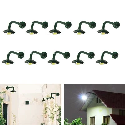 10pcs Model Railway 1:87 Hanging Lamp Outdoor Wall Goose Neck Light HO Scale LED - Image 1 of 4