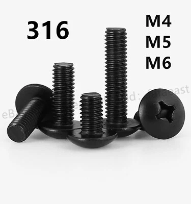 Black 316 Stainless Steel Phillips Recessed Truss Head Machine Screws M4 M5 M6 - Image 1 of 4