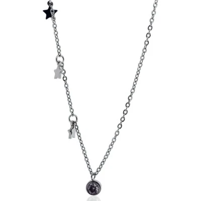 Collana rolo' acciaio punto luce cipollina mm 5 con zircone e stelle laterale - Immagine 1 di 2