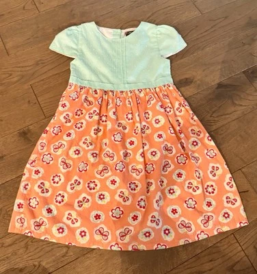 Vestido Penelope Mack Niñas Primavera Verano Verde azulado Rosa Flores Mariposa S/S Talla 6x Foto 1 de 4