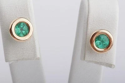 Neu! Ohrringe Smaragd 0,40ct Durchmesser 750 Rosegold Rot gold Ohrstecker . - Bild 1 von 4