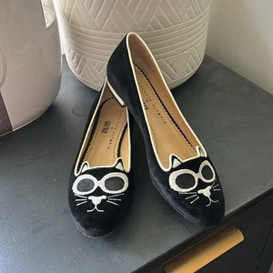 Charlotte Olympia Grunge Kitty Velvet Flats. Size 39/ 9 - Picture 1 of 8