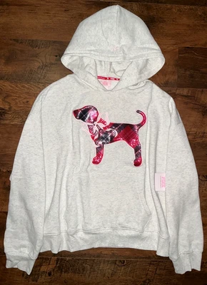 Victoria's Secret Rosa x LoveShackFancy Bling Cachorro Campus Sudadera con Capucha Gris L o XL🐶 Foto 1 de 4