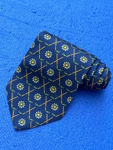 Authentic LONGCHAMP Flowers Stick Design On Navy Blue 100% Silk Necktie Tie - Picture 1 of 12