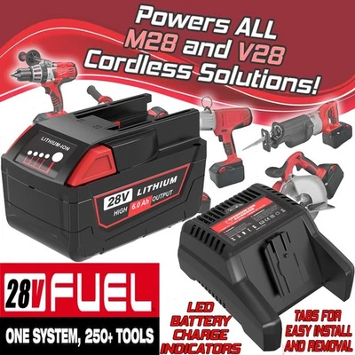 28V 6.0Ah Li-ion Battery or Charger For Milwaukee M28 V28 48-11-2830 48-11-2850
