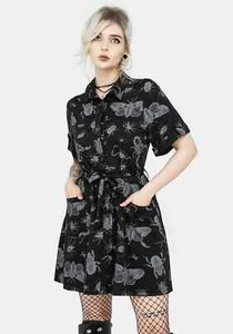 DISTURBIA "Parasite" moth scorpion spider Black mini Dress Womens sz 10 M 5H - Picture 1 of 10
