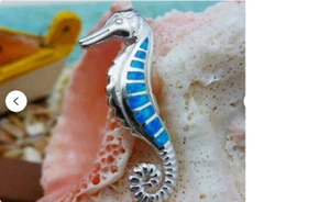 OPAL CRYSTAL OCEAN SEAHORSE SEA Charm on Plate 925 Sterling Silver 18" Necklace - Picture 1 of 8