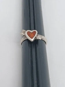 Unmarked Sterling silvered coral heart and arrow ring Size 4.5 Southwest Love - Picture 1 of 4