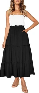 Afibi Womens High Waist A Line Ruffle Swing Long Maxi Skirt with Pockets - Picture 1 of 6