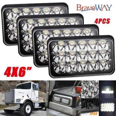 Black 4pcs 4X6" LED Headlights High+Low Beam For Western Star 4900 1981-2002  - Image 1 of 4